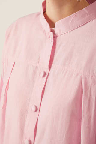Pleated Linen Shirt Powder Pink - 11