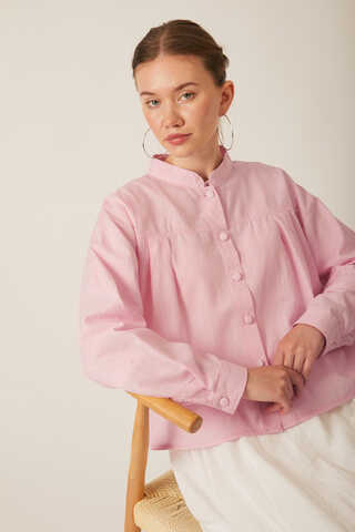 Pleated Linen Shirt Powder Pink - 1