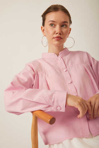 Pleated Linen Shirt Powder Pink - 12