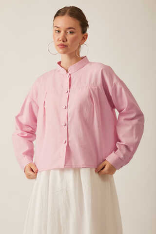 Pleated Linen Shirt Powder Pink - 6