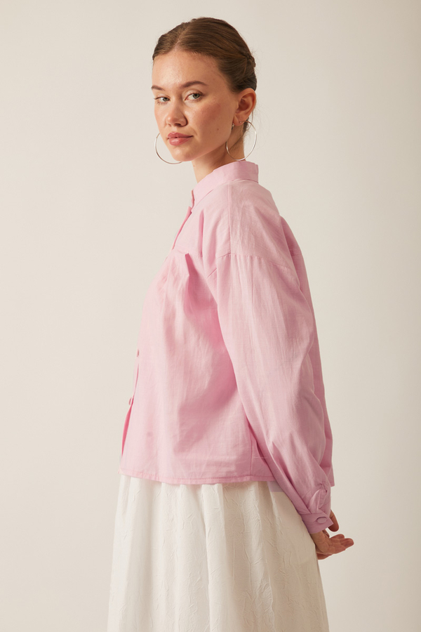 Pleated Linen Shirt Powder Pink - 9