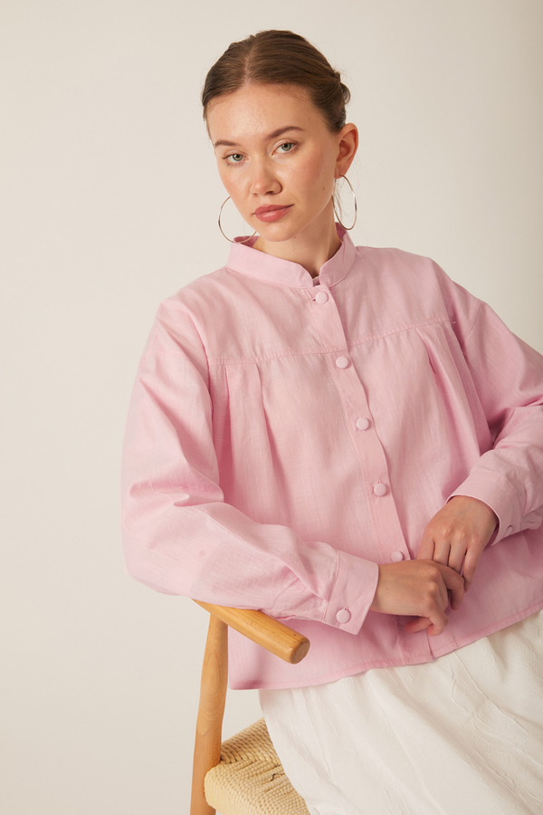 Pleated Linen Shirt Powder Pink - 1