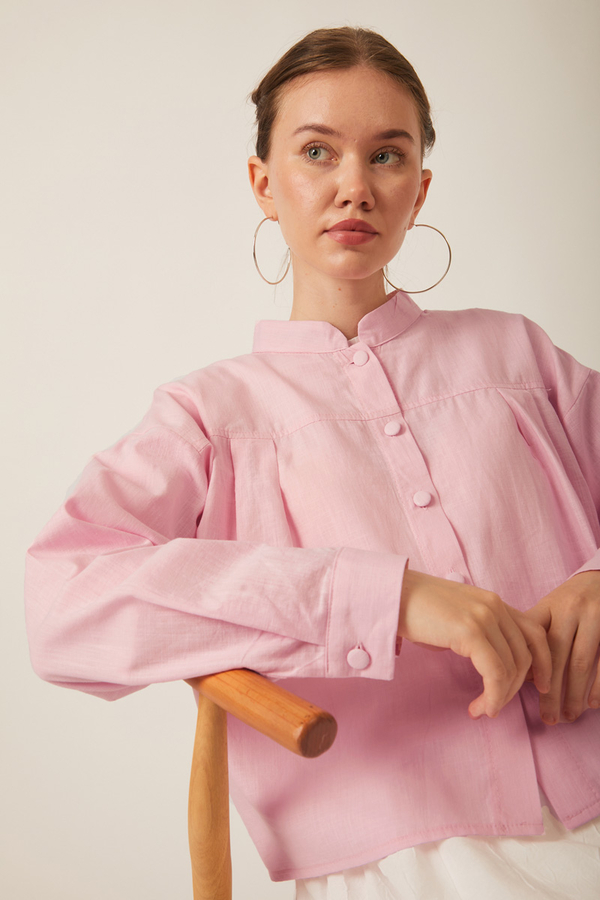 Pleated Linen Shirt Powder Pink - 12