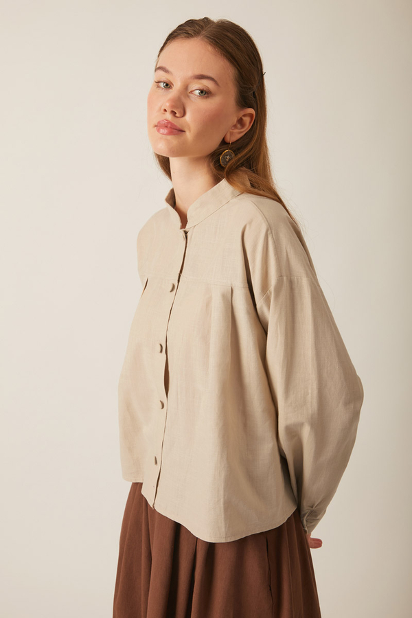 Pleated Linen Shirt Stone - 2