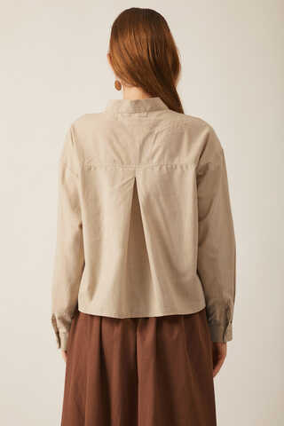 Pleated Linen Shirt Stone - 8