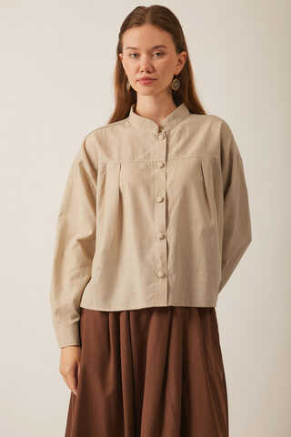 Pleated Linen Shirt Stone - 1