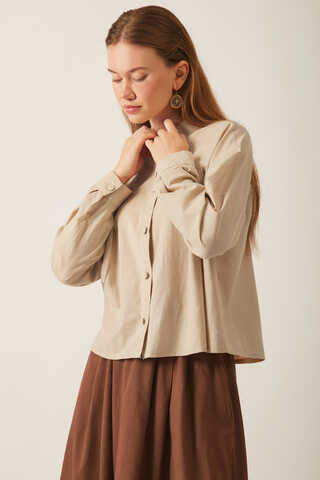Pleated Linen Shirt Stone - 5
