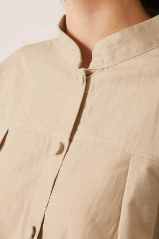 Pleated Linen Shirt Stone - 9