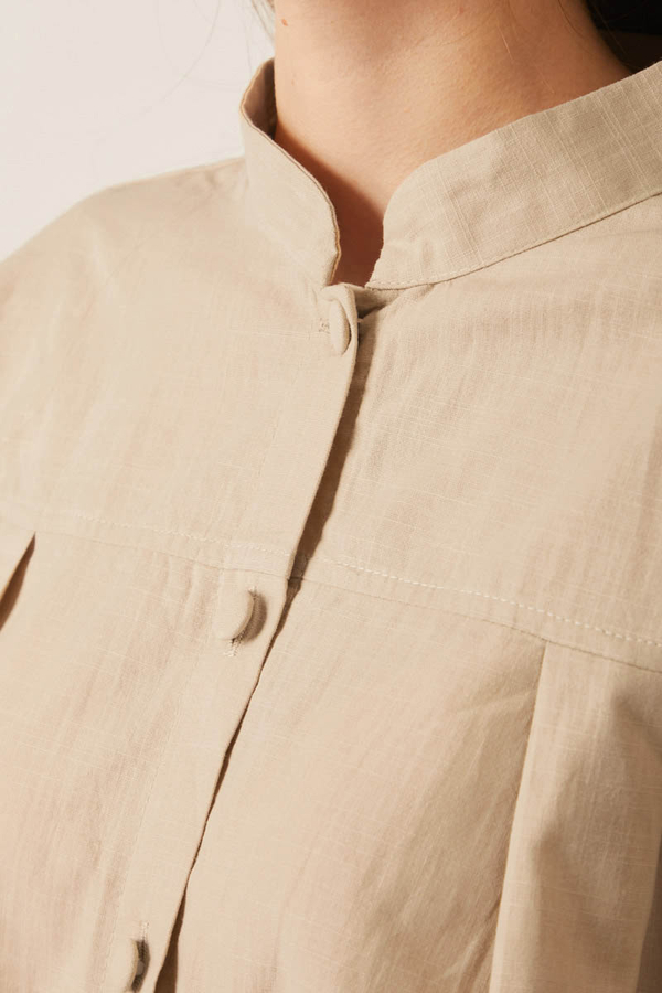 Pleated Linen Shirt Stone - 9