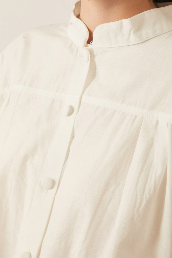 Pleated Linen Shirt White - 3