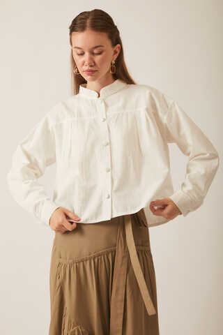 Pleated Linen Shirt White - 4