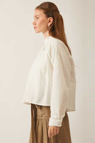 Pleated Linen Shirt White - 6