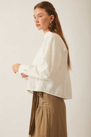 Pleated Linen Shirt White - 7