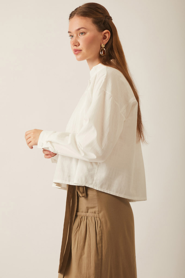 Pleated Linen Shirt White - 7