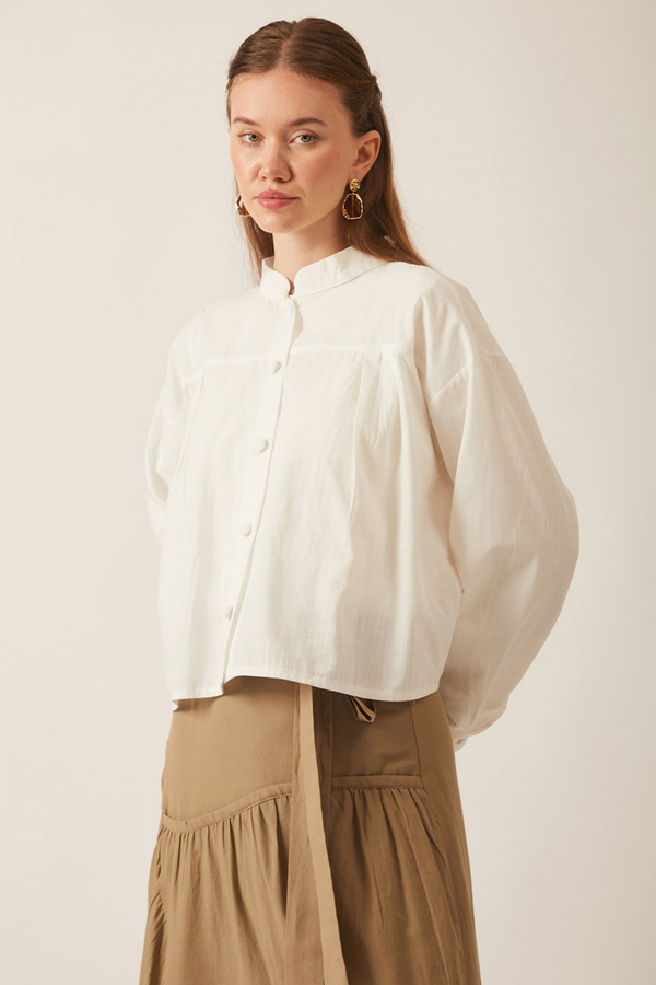 Pleated Linen Shirt White - 1