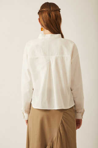 Pleated Linen Shirt White - 10