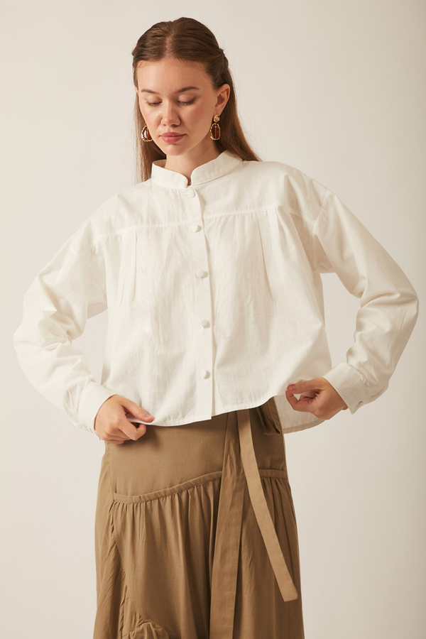 Pleated Linen Shirt White - 4