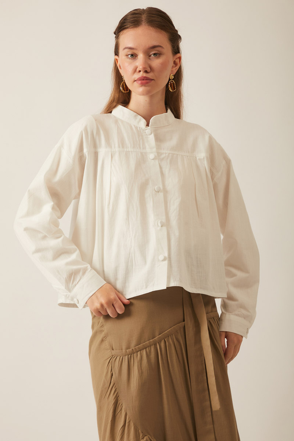 Pleated Linen Shirt White - 5