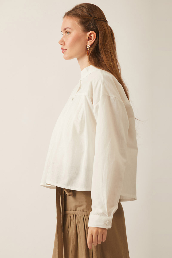 Pleated Linen Shirt White - 6