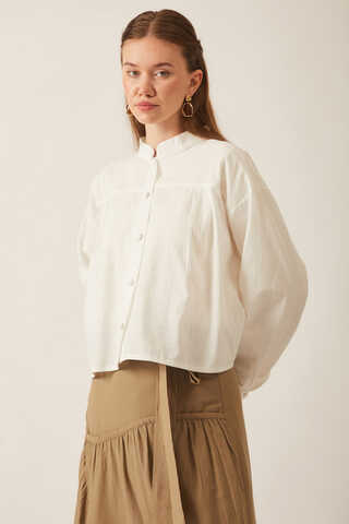 Pleated Linen Shirt White - 1