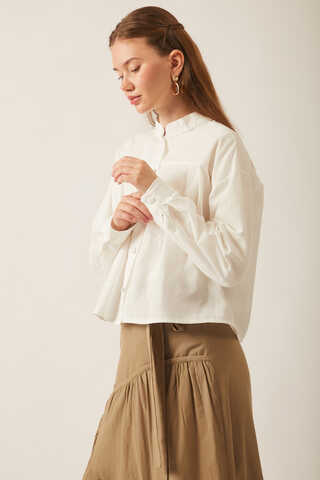 Pleated Linen Shirt White - 9