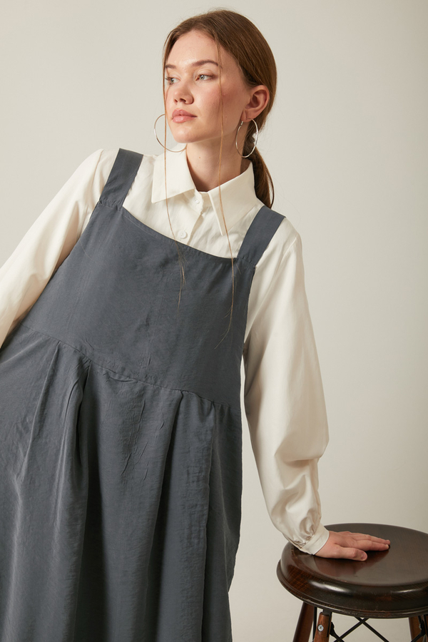Pleated Modal Pinafore Anthracite - 5