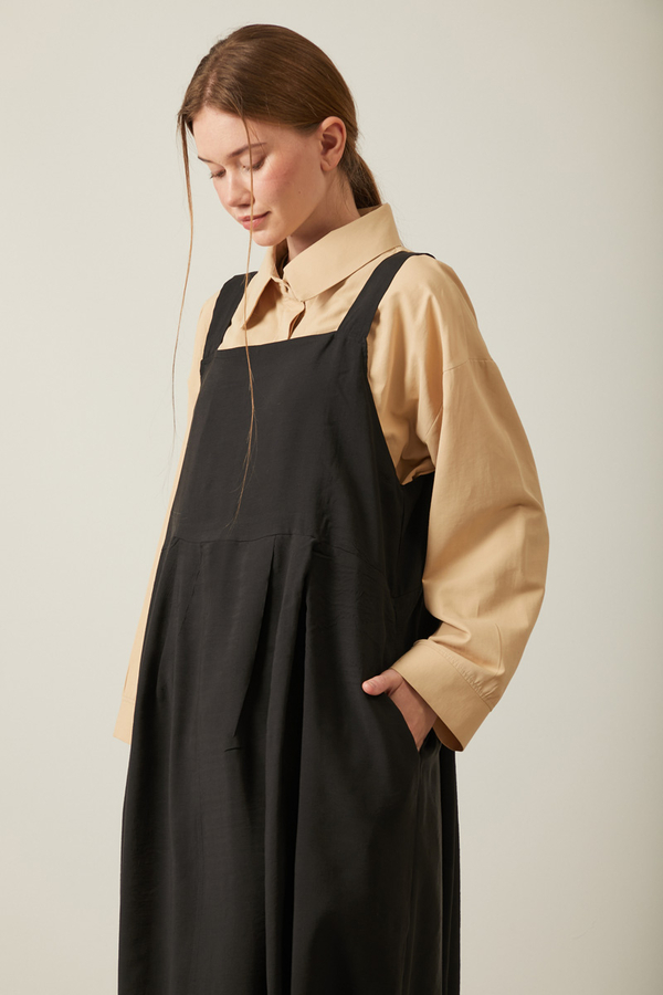 Pleated Modal Pinafore Black - 8