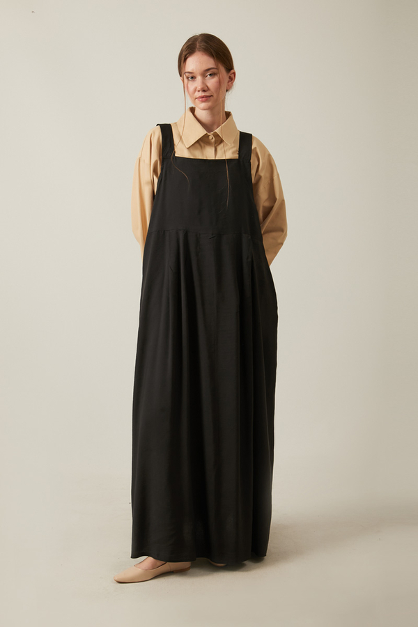 Pleated Modal Pinafore Black - 1