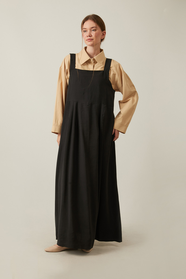 Pleated Modal Pinafore Black - 10