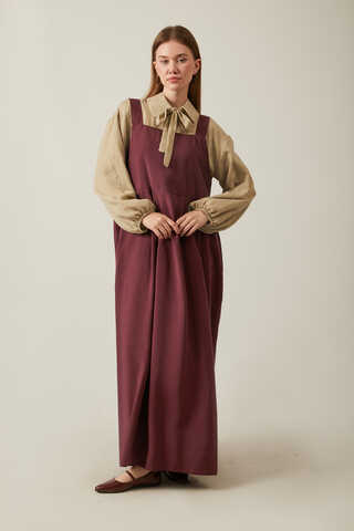 Pleated Modal Pinafore Burgundy - 2