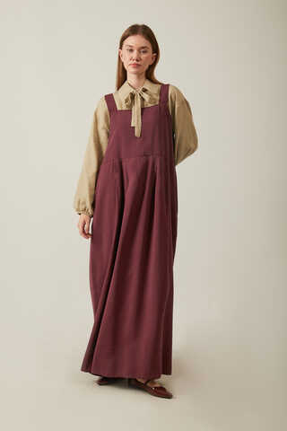 Pleated Modal Pinafore Burgundy - 5