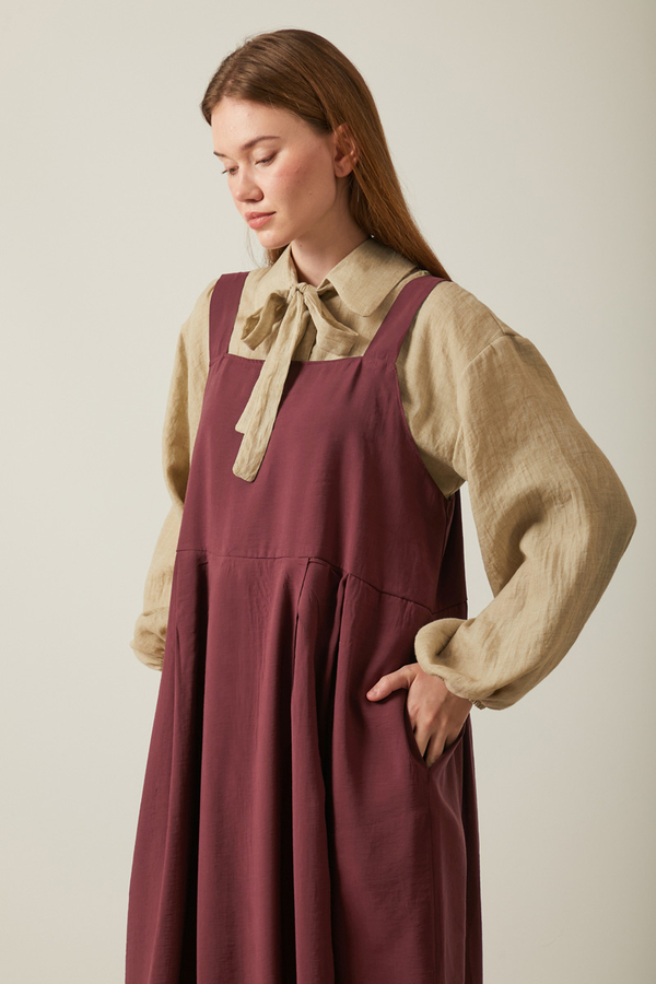Pleated Modal Pinafore Burgundy - 6