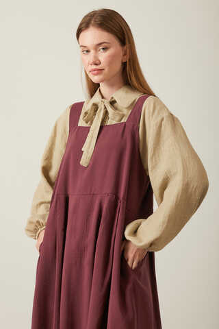 Pleated Modal Pinafore Burgundy - 3