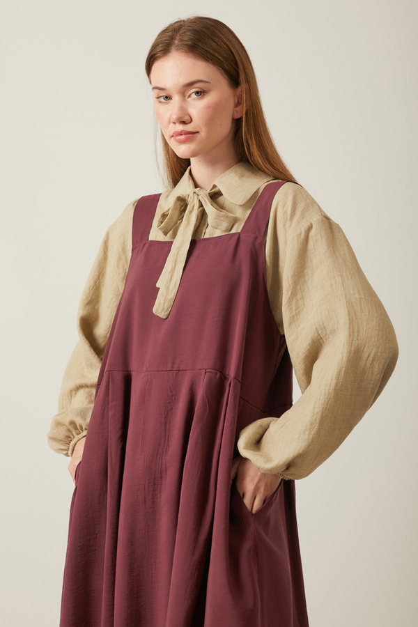 Pleated Modal Pinafore Burgundy - 3