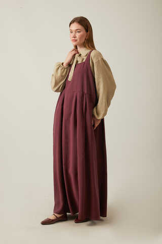 Pleated Modal Pinafore Burgundy - 7