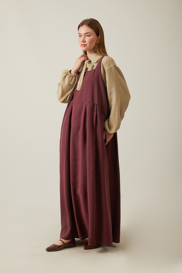 Pleated Modal Pinafore Burgundy - 7