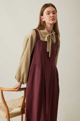Pleated Modal Pinafore Burgundy - 1