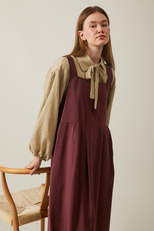 Pleated Modal Pinafore Burgundy - 1