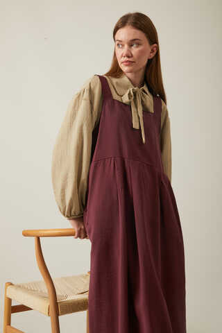 Pleated Modal Pinafore Burgundy - 4