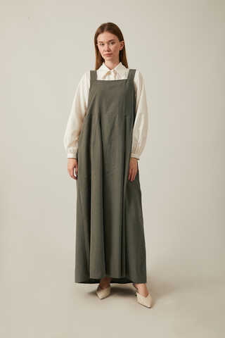 Pleated Modal Pinafore Khaki - 2