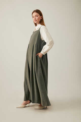 Pleated Modal Pinafore Khaki - 6