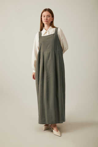 Pleated Modal Pinafore Khaki - 7