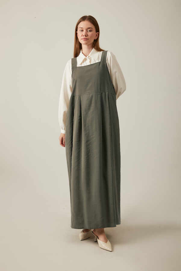 Pleated Modal Pinafore Khaki - 7