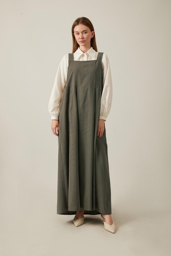 Pleated Modal Pinafore Khaki - 2