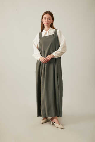 Pleated Modal Pinafore Khaki - 4