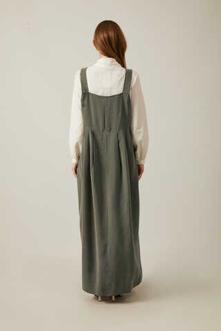 Pleated Modal Pinafore Khaki - 11