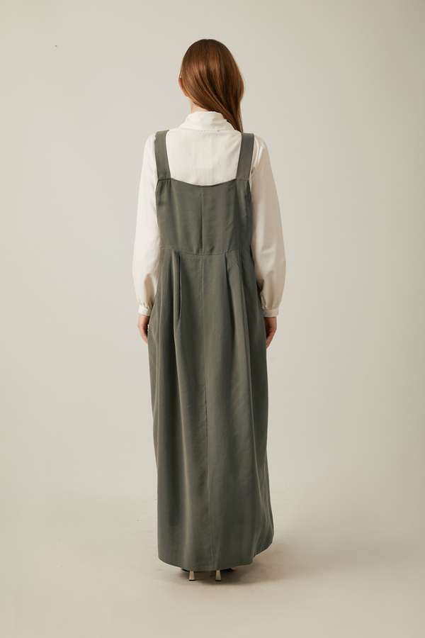 Pleated Modal Pinafore Khaki - 11