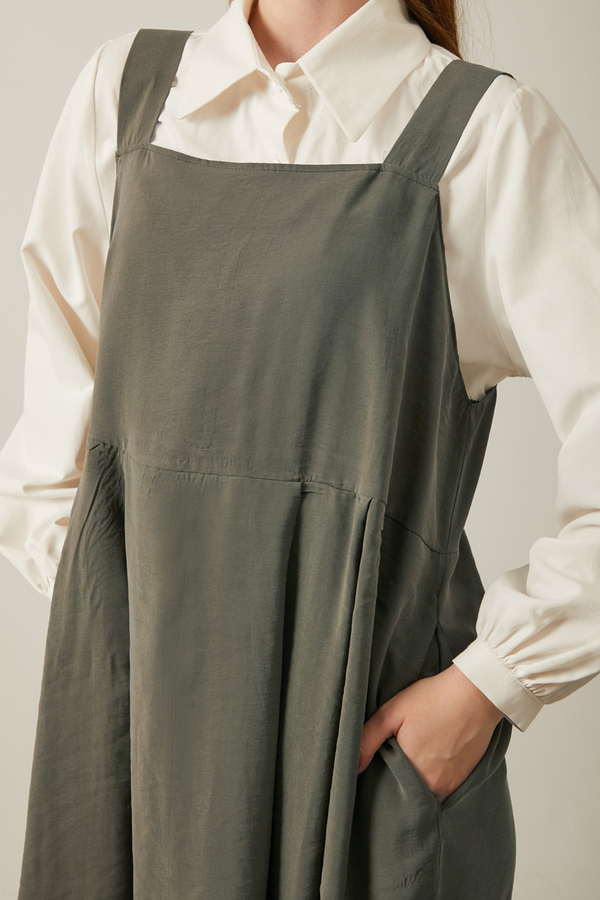 Pleated Modal Pinafore Khaki - 3