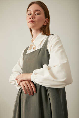 Pleated Modal Pinafore Khaki - 10