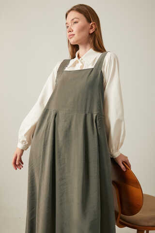 Pleated Modal Pinafore Khaki - 1